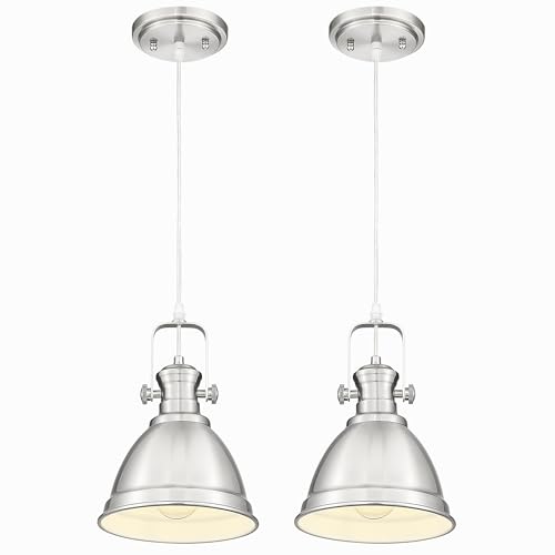 Image of 2-Pack 8 inch Brushed Nickel Pendant Light Kitchen Island, Metal Shade