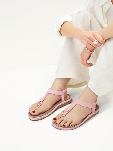 Image of SHIBEVER Womens Sandals Summer Flat: Dressy Casual T-Strap Flip Flop Thong Flats Sandals - Comfortable Walking