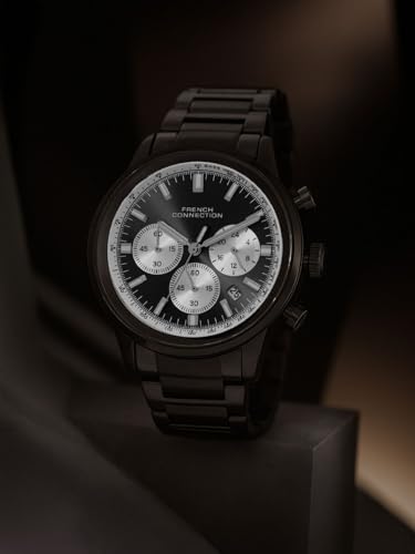 Image of French Connection Sunray Round Dial with Black Stainless Steel Strap Chronograph Watch for Mens - FCN0120BM