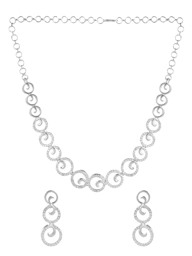 Image of Yellow Chimes Jewellery Set for Women and Girls American Diamond Jewellery Set | Rosegold Rhodium Plated AD Necklace Set for Women | Birthday Gift for Girls & Women
