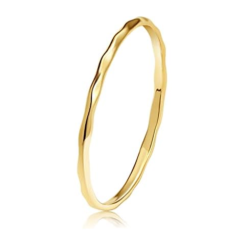 Me&Hz 14K Gold Plated Stacking Rings for Women 1mm Ultra Thin Hammered Band Gold Stack Ring Dainty Minimalist Midi Knuckle Stackable Rings Size 8 Cover