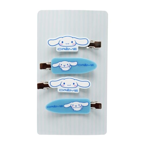 The Crème Shop x Cinnamoroll Pinzas para el Cabello - Clips cómodos sin daño ni marcas para cuidado de la piel, maquillaje y peinado (Pack de 4)