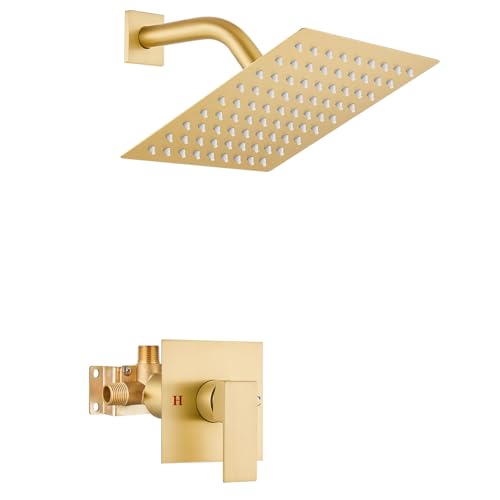 Airuida Duscharmatur-Set Badezimmer Regenduschsystem SUS304 Edelstahl Einhandgriff mit Außengewinde Rauhventil Duschverkleidung Kit 8 Zoll Wandhalterung Duschkopf Gebürstetes Gold