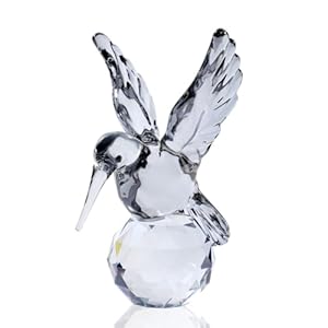 Crystal Glass Hummingbird Figurine Grey Tiny Bird Statue Hand Blown Glass Animal Sculpture Collectible Paperweight Gift for Women