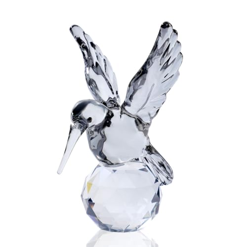 Crystal Glass Hummingbird Figurine Grey Tiny Bird Statue Hand Blown Glass Animal Sculpture Collectible Paperweight Gift for Women