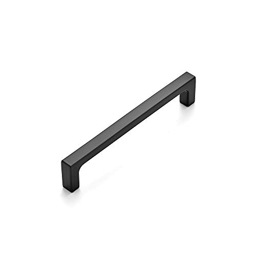 Image of Ravinte 1 Pack Solid 5 Inch Kitchen Square Cabinet Handles Matte Black Pulls Drawer Pulls Kitchen Cabinet Hardware Flat Black Handles