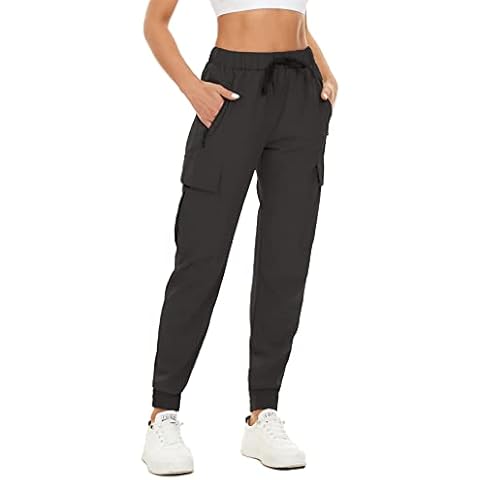 SMENG Womens Cargo Trousers Quick Dry Ladies Summer Trousers Airy Explorer Hiking Pants Women Zippers Stylish Sweatpants for Women UK Black Size M(UK12-14) Cover