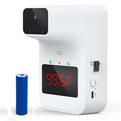 GEKKA Wall Mounted Infrared Forehead Thermometer, Wall Mount Temperature Scanner Forehead No Touch, Non-Contact Thermometer for Adults and Kids with Fever Alarm LCD Display(Battery Included)