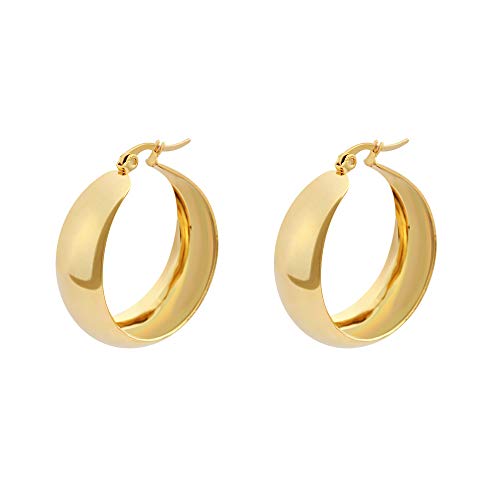 Edforce Stainless Steel 18K Gold Plated Lead-free Hypoallergenic Wide Large Rounded Hoop Earrings with Click-Top4