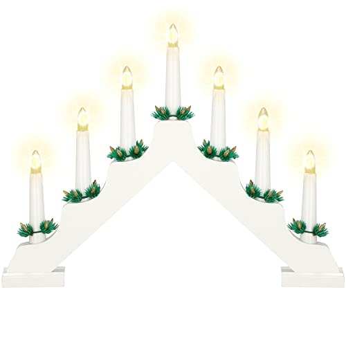 Schwibbogen Batterie 30 SPRINGOS Lichterbogen 7-flammige Schwibbogen rustikal Holz...