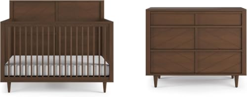 Child Craft Surrey Hill Design 4-in-1 Convertible Baby Crib Nursery Furniture Set Baby Bed and 3 Drawer Dresser for Babies Toddlers and Kids Bedroom (2 Piece - Toasted Chestnut)