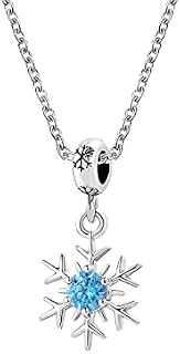 KunBead Jewelry Womens 18 inch Blue Crystal Snowflake Love Christmas Charm Pendant Necklace for Girls