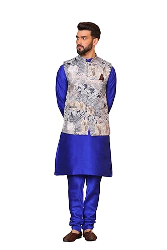 Image of Kurta With Churidar & Multicolor Nehru jacket Set