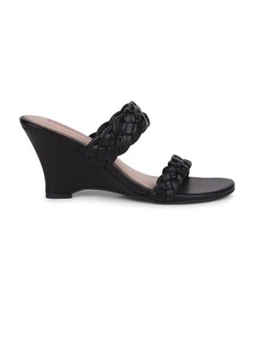 Image of Bata Womens CARLY WEDGE MULE Heels, Black, (7716812)