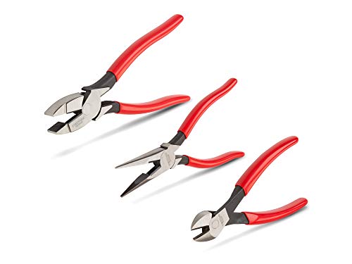 TEKTON Pliers Set, 3-Piece (Long Nose, Diagonal Cutting, Lineman's)  PLR99016