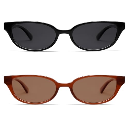 Image of VANLINKER Retro Semi Oval Polarized Sunglasses for Women Men Trendy Small 90s Style Vintage Narrow Rectangle Frame VL9833