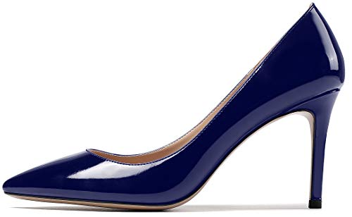 EDEFS Damen High Heel Klassische Abendschuhe Spitze Zehen Hochzeit Pumps Dark Blau EU38