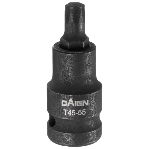 sourcing map T45 Torx Bit Socket 55mm/2.17" Length 1/2" Square Drive Star 6 Point Extension Impact Bit Power Nut Driver Set S2 Steel Socket Ratchet Wrench Bits, Black