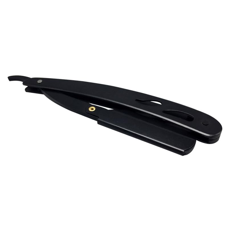 Stainless Steel Manual Folding for Men Vintage Professional Straight Black for Barbershops and Personal Grooming Easy-open Guard for Safe Exchange