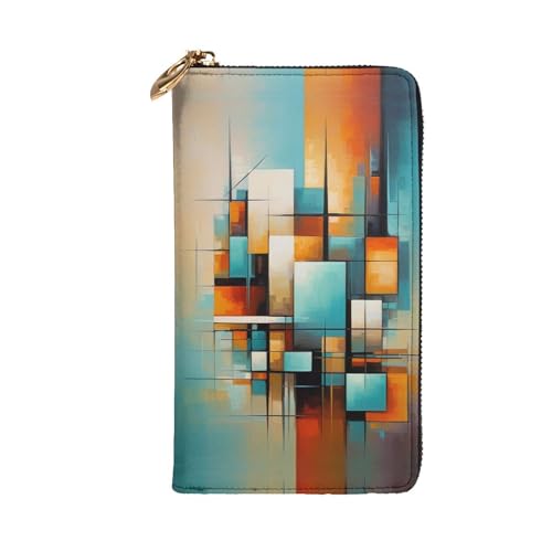 Women's Long Cash Wallet, PU Leather Elegant Clutch Change Purses with Zipper, Travel, Gifts (Abstract Modern Print)2