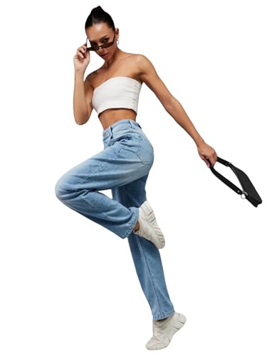Image of Miss Chase Women's Wide-Leg Fit High Rise Regular Length Stretchable Denim Jeans (MCSS22DEN12-16-350-30, Baby Blue, 30)
