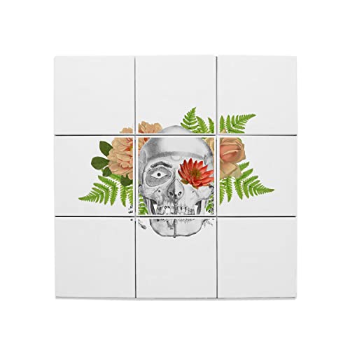 Carreaux Céramique Squelette Fleurs Mexico | Lot de 9 Décorations Murales 60x60 cm