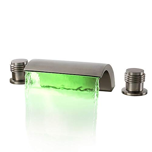 Best Cyber Deals 🔥 Classic Victoria Bathroom Waterfall LED Roman Bathroom Faucet Tub Filler Faucet (Brushed Nickel)