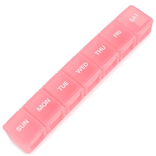 Sukuos Extra Large Daily Pill Organizer 7 Day, Easy to Open Weekly Pill Box Case, Portable Medicine Case Vitamin Holder with Clear Lid for Fish Oils or Supplements (Light Pink) - Thumbnail 7