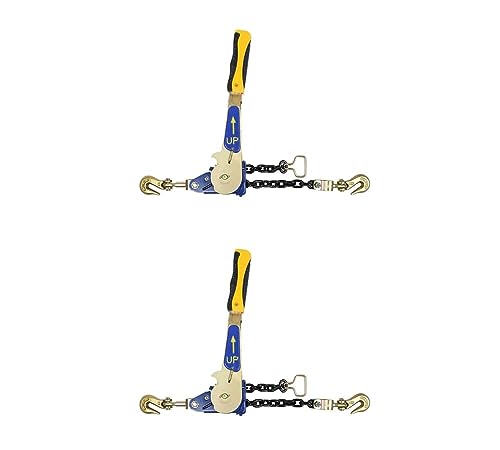 Image of Mytee Products 2 Pack 5 /16 inch-3 /8 inch Easy Ratchet Chain Binder with Grab Hooks & 5400 lbs WLL - Heavy Duty Tie Down Ratchet Load Binder for Flatbed Trailers & Trucks