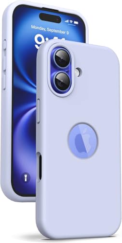 Image of Elzzi Microfiber Logo Cover Compatible for iPhone 16 Case Liquid Silicone Cases Full Body 4 Layer Protective Covers Shockproof Back Cover (Mist)