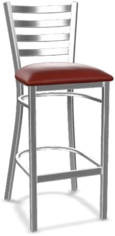 Ladder Back Bar Stool with Padded Seat, Detached Seat, Steel Frame, Powder-Coated Finish, 30.5 Inch Seat Height, 330 lb. Capacity, Modern Style, Indoor (Navy Vinyl, Clear Coat Finish)