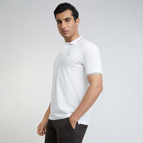 Image of Raymond Contemporary Fit Pure Cotton Solid Pattern Polo Neck Casual T-Shirt