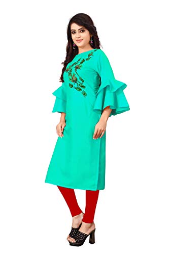 Image of OM SAI LATEST CREATION Slub-Rayon 3 /4 Sleeve Printed A-Line Kurti for Women