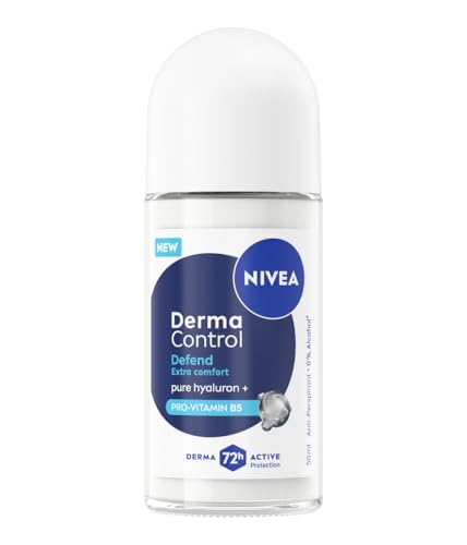 NIVEA Deodorante Roll On Derma Control Defend Extra Comfort 50 ml, Deodorante donna antitraspirante per una protezione 72h, Formula senza alcool con Acido Ialuronico e Pro-Vitamina B5 anti-irritazioni