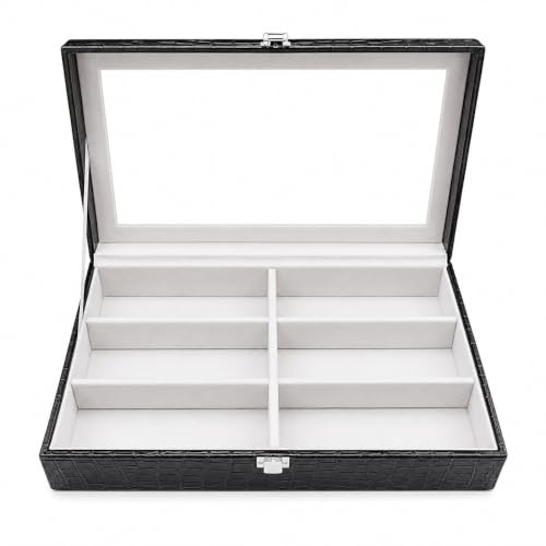 Image of La Trove 6 Slot Sunglasses Organizer Box, Glass Lid Eyewear Storage - Black