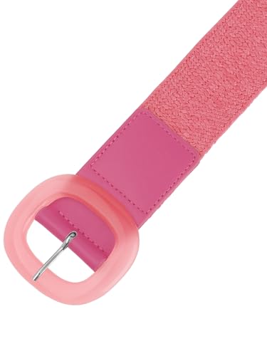Womens Woven Wide Stretch Belts, Straw Rattan Plastic Buckle Elastic Belt Waistband for Dress2
