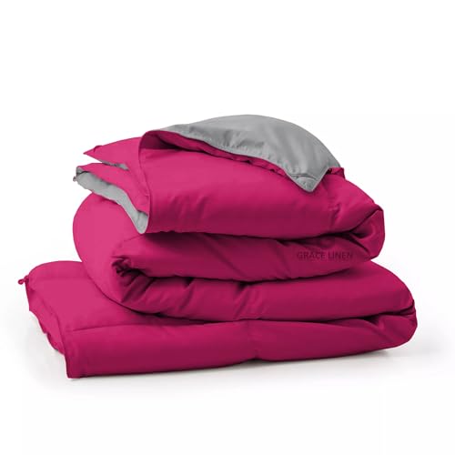 Image of 500 GSM Winter Blanket /Comforter Single Size (60 inchX90 inch) - Unique Design Heavy Winter Comforter 500 GSM Microfiber Fill -Rajai Single Size - Hot Pink /Silver Grey Color