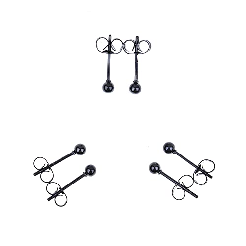 Memsion 316L Surgical Steel Earrings Hypoallergenic Black Ball Stud Earrings Set For Women Men Girls Nickel Free Cartilage Ear Rings 3Pairs Of 3Mm Ball Stud Earrings #TOP7