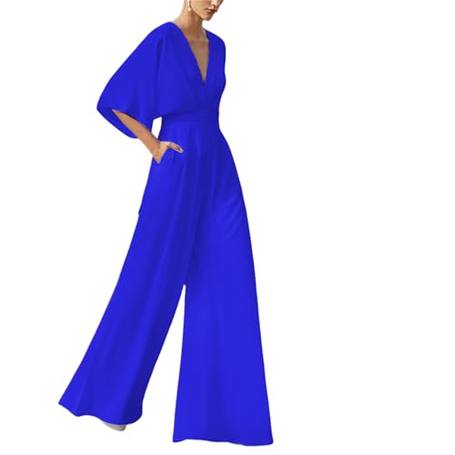 Mono de manga 3/4 para mujer pantalón fluido elegante y cintura imperio alta
