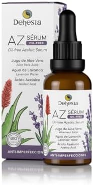 BIO Facial Serum 100% Natural Concentrated with Azelaic Acid, Vegatal Hyaluronic Acid and Vitamin C to treat skin with rosacea, blemishes and acne | Dehesia