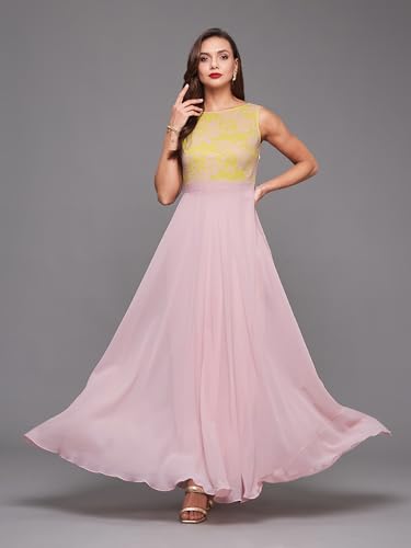 Image of Miss Chase Women's Round Neck Sleeveless Floral Lace Fit & Flare Maxi Dress