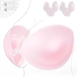EMOET Double Padded Gather Bras, Latest Upgraded Gel Breast Enhancers, Truly Invisible Totally Seamless Ballet Bra for Strapless Blouses Pink