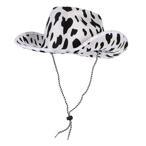 Chapeau cowboy blanc motif vache à structure solide et couture soignée