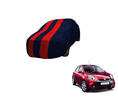 Image of Auto Hub Car Cover Compatible with Renault Pulse with Mirror Pocket,Triple Stitched, Weather Proof, Pulse Car Cover- Navy-Red