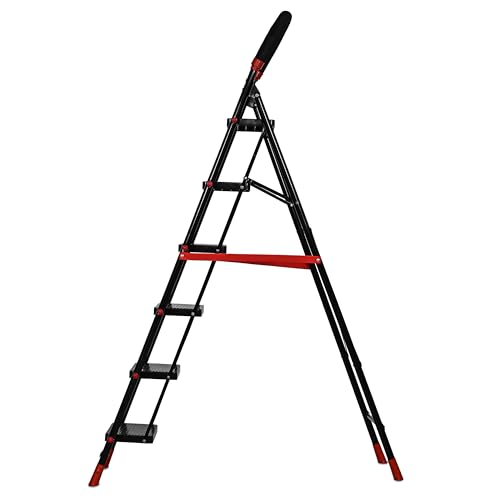 Image of FLIPZON Halo Foldable 6 Step Ladder for Home and Office Use | Alloy Steel | Wide Steps | Wobble-Free | Skid-Free Steps | Durable Safety Ladder | Rust Free | Anti-Skid (Black)
