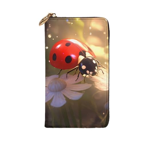 Lovely Ladybug Prints Leather Long Clutch Wallet for Fashionable Girls and Women - Durable, Stylish, and Functional, Black, One Size2