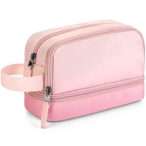 Image of Choco Mocha Pink Pencil Case for Girls, Large Soft Zipper Pencil Pouch for Teen Girls, Pencil Bag for Kids Girl with 3 Compartments, Gradient Pink