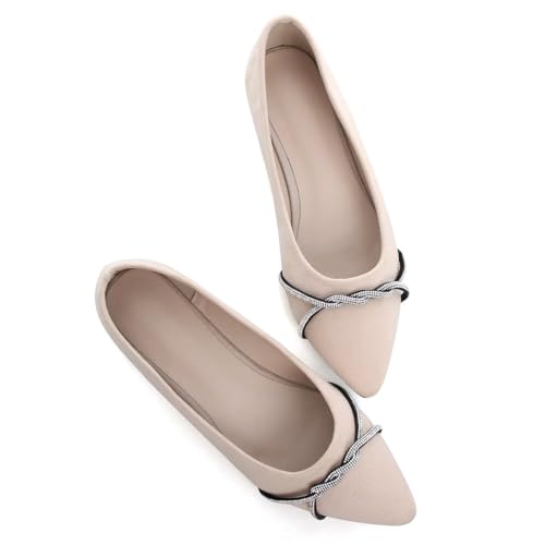 Image of TN TANGNEST Womens Casual Flats Chain Ballet Flats | Fashion Pointed Toe Rhinestone Flats, Comfort Slip On Dress Shoes for Business Work Office Wedding Party