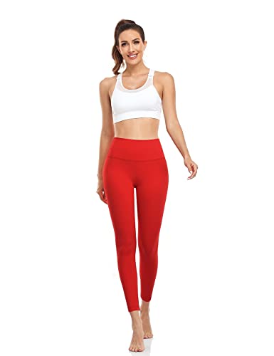 Heynuts Pure&Plain 7/8 High Waisted Leggings For Women, Hawthorn Athletic Compression Tummy Control Yoga Pants 25'' True Red S(4/6) #TOP2