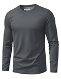 EKLENTSON Mens Cotton t Shirts Long Sleeve Shirts Soft Classic Breathable Tees Crew Neck Casual Stylish Tops Darkgray M